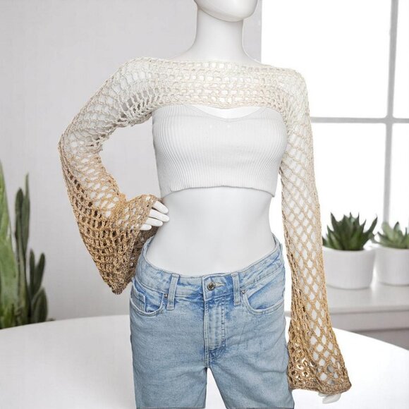 Other Tops - ✨ Handmade Crochet Shrug – Ombre Mesh Sleeves ✨
